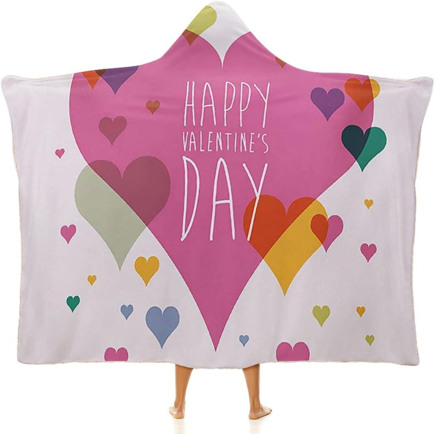 Throw Blankets, Valentines Day Women Men Hooded Blanket, Happy Valentine Day Quote Love Romance, Soft Warm Cozy, 40 x 50inches, Studying Reading Snuggling Napping Office, Multicolor
