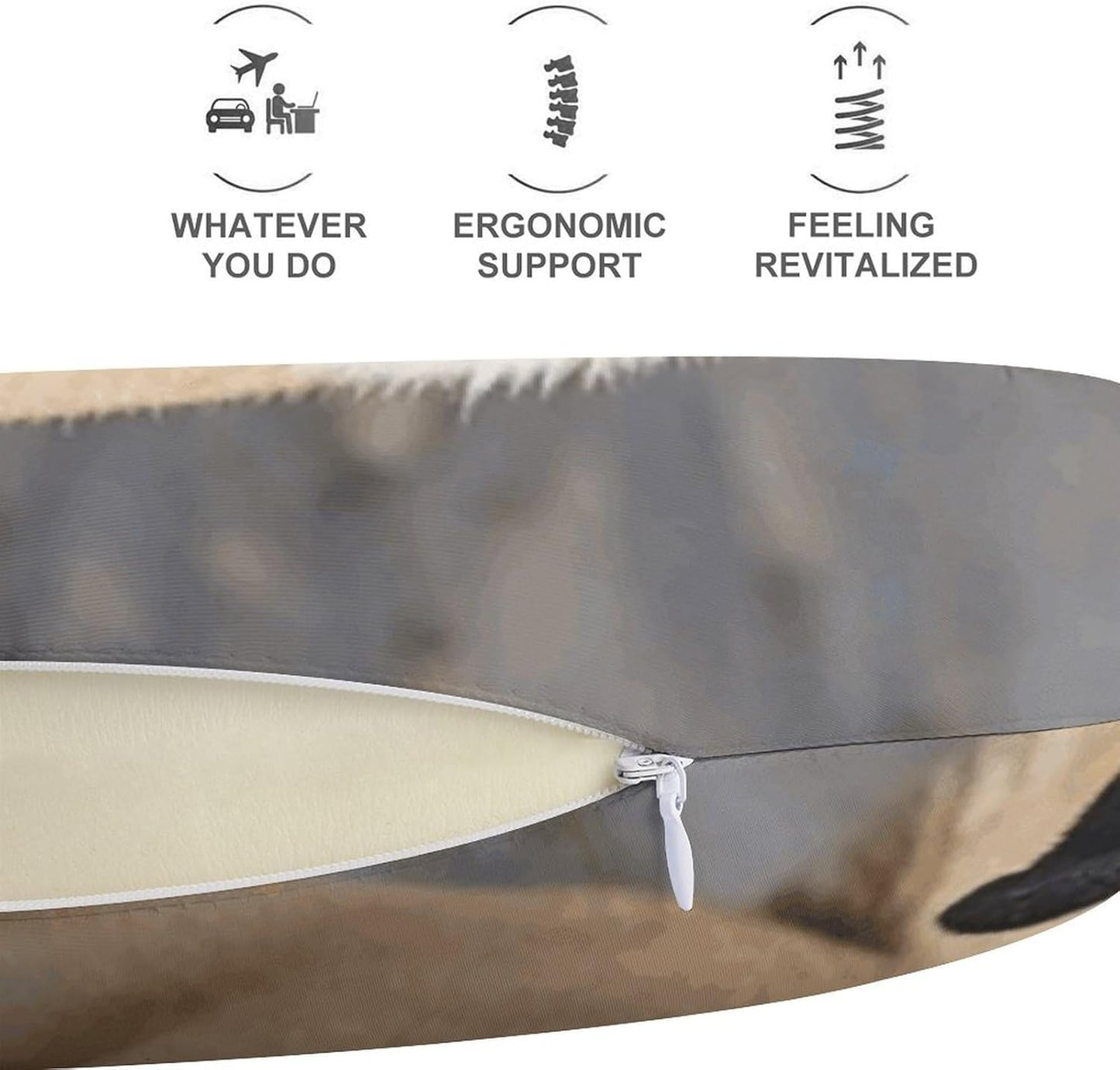 Pug Dog Neck Pillow Memory Foam U Shaped Pillows Portable Pillows for Shoulder Travel Head Support Pillow with Concealed Zipper for Airplane Car Home Office