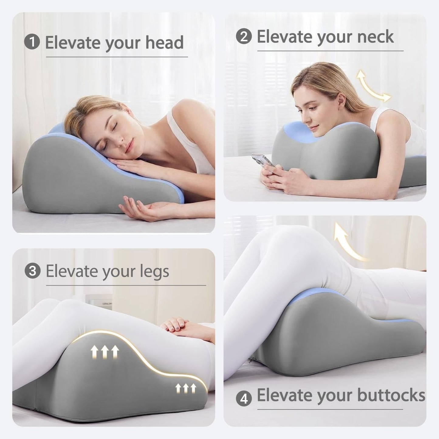 Ergonomic Natural Latex Pillow for Adults & Pregnancy | Multi-Position Support Cushion for Sleeping, Lounging, Reading & Couples | Removable Washable Cover (Dusty Blue)