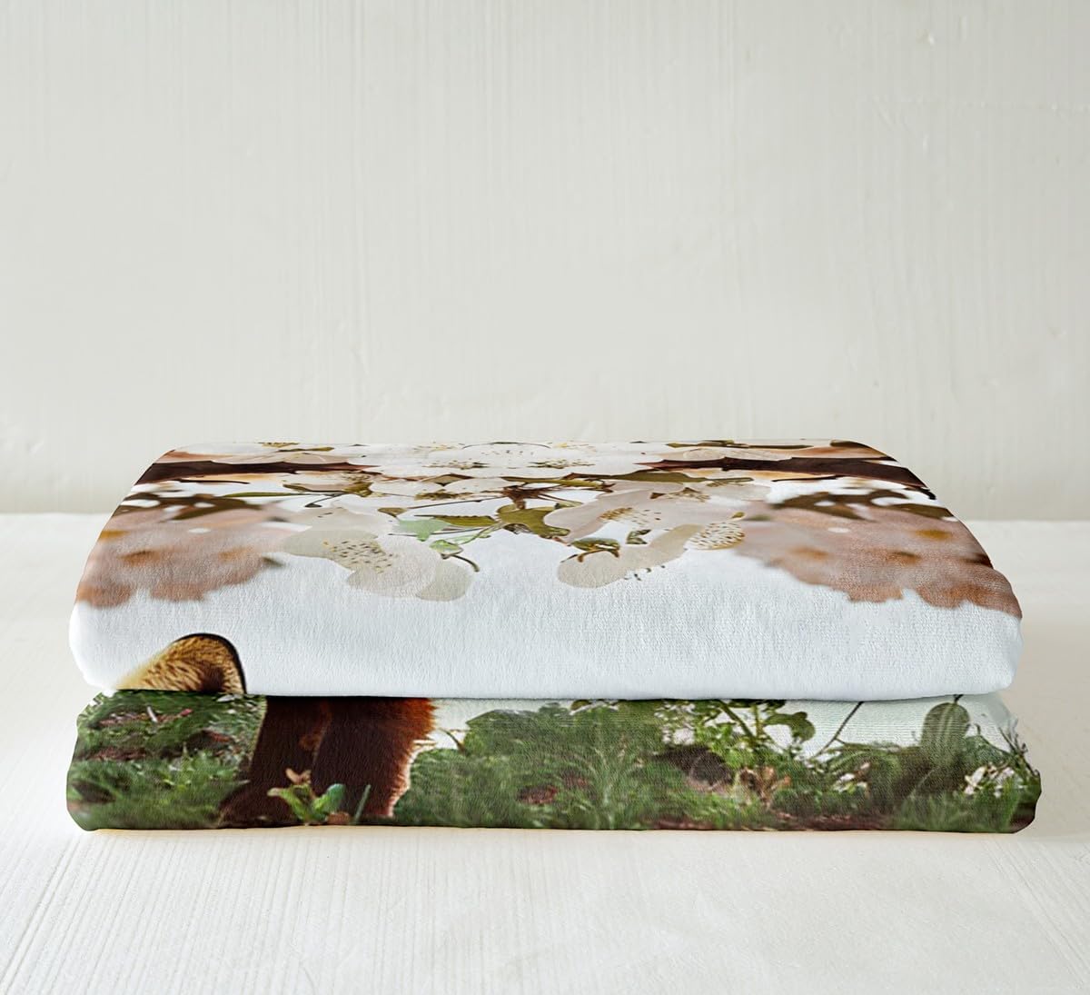 Feelyou Fox Sherpa Blanket for Bed Sofa Couch 40"x50" Cute Cartoon Fox Fleece Throw Blanket Ultra Soft Woodland Fox Plush Blanket Wild Animal Fuzzy Blanket Room Decor Cherry Blossoms Flannal Blanket