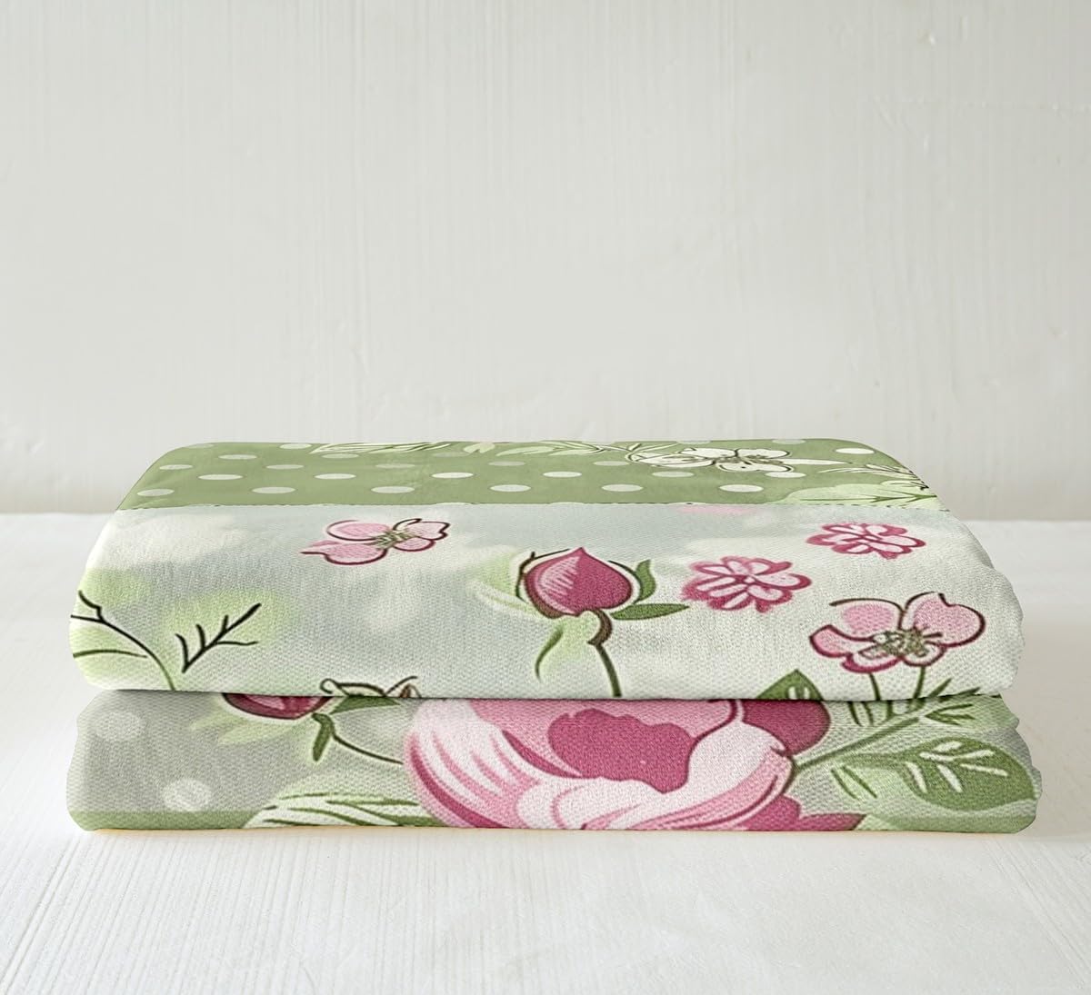 Feelyou Retro Flowers Fleece Throw Blanket Pink Flowers Sherpa Blanket for Kids Boys Girls Floral Plaid Patchwork Plush Blanket Cute Flower Fuzzy Blanket for Sofa Bed Couch,Throw 50x60 Inches