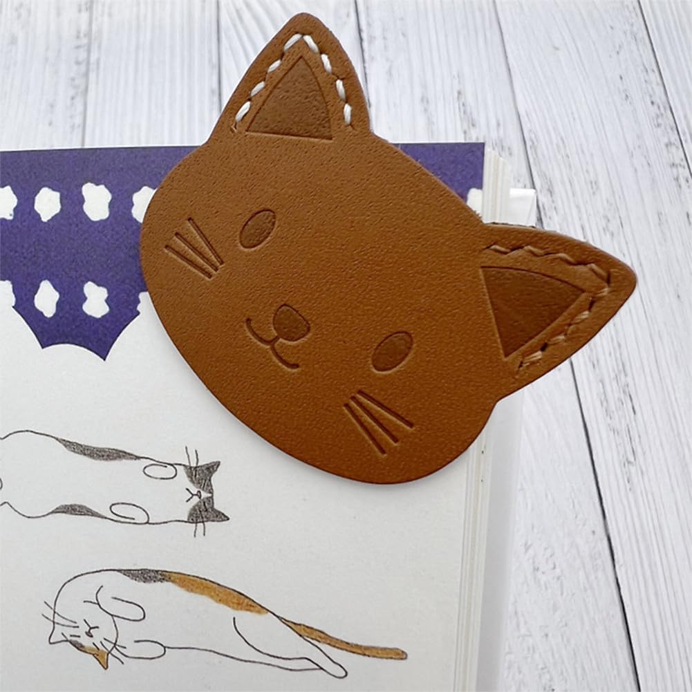 Kawaii Leather Cat Bookmark - Personalized Animal Bookmarks for Women, Kids & Bookworm Gift (B)