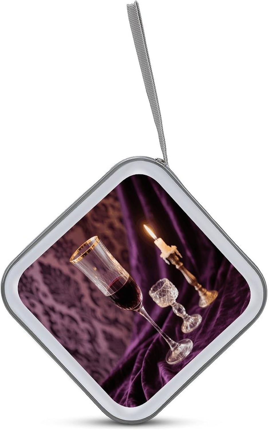 Vintage Red Wine Glass CD Case Portable Zipper CD Case 40 Capacity Hard Plastic DVD Cases Holder Large Storage Disc Wallet Bag for Car Home Travel DVD Collection Bag