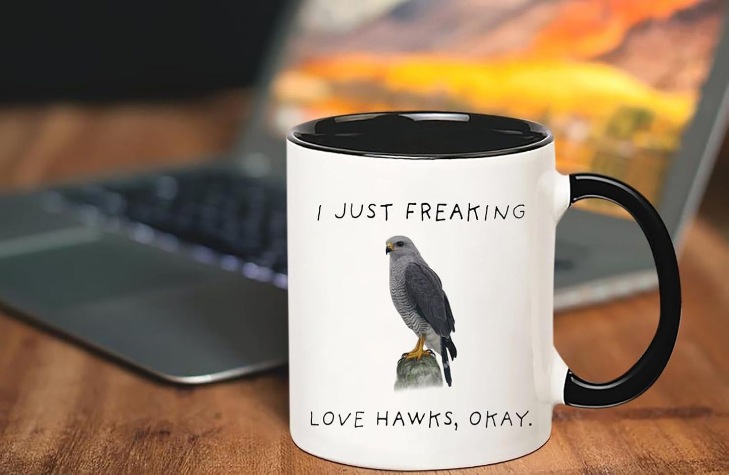 I Just Freaking Love Hawks, Okay Mug, Hawk Mug, Hawk Gifts, 11 Oz Novelty Coffee Mug/Cup, Black