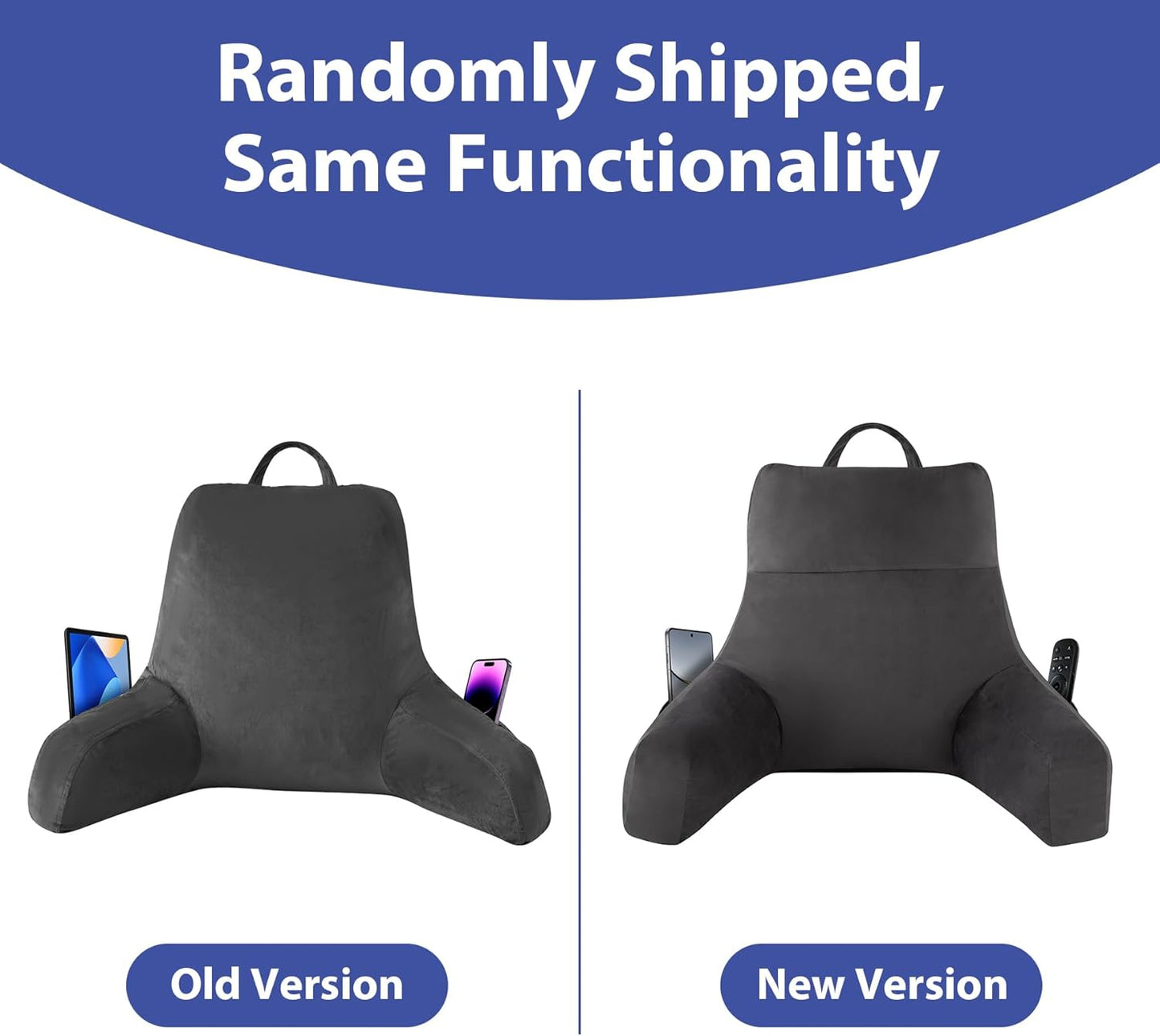 Back Pillow for Bed Sitting up, Reading Pillow for Sitting in Bed Adult, Back Support Pillow, Memory Foam Sit up Lounge Backrest Pillow with Arms for TV, Couch, Chair, Dorm, 18 Inch, Grey