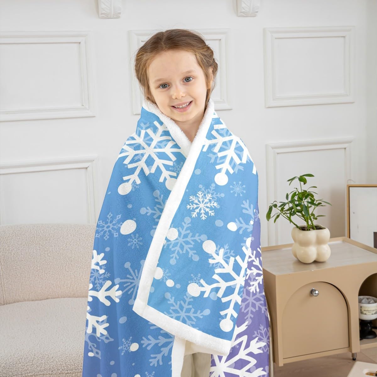 Feelyou Blue and Purple Snowflake Fleece Throw Blanket Winter Snowflake Sherpa Blanket for Kids Women Men Plush Fuzzy Christmas 40"x50" Holiday New Year for Bed Couch Chair Living Room Bedroom Decor