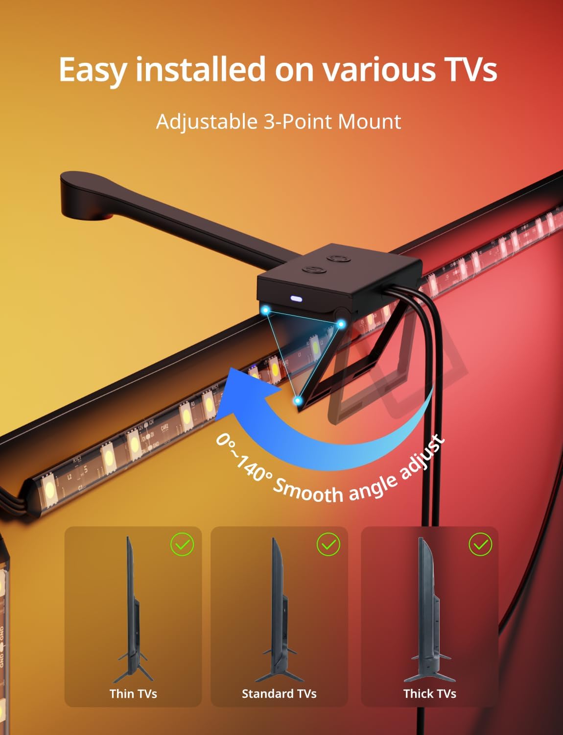 Ailofy TV Backlight with Camera, 12.5ft LED Strip Lights Behind the Monitor, Sync to 55-65 inch TVs Screen, Movie Game Mode, Color Changing TV Lights, Work with Alexa&Google Assistant, App Control