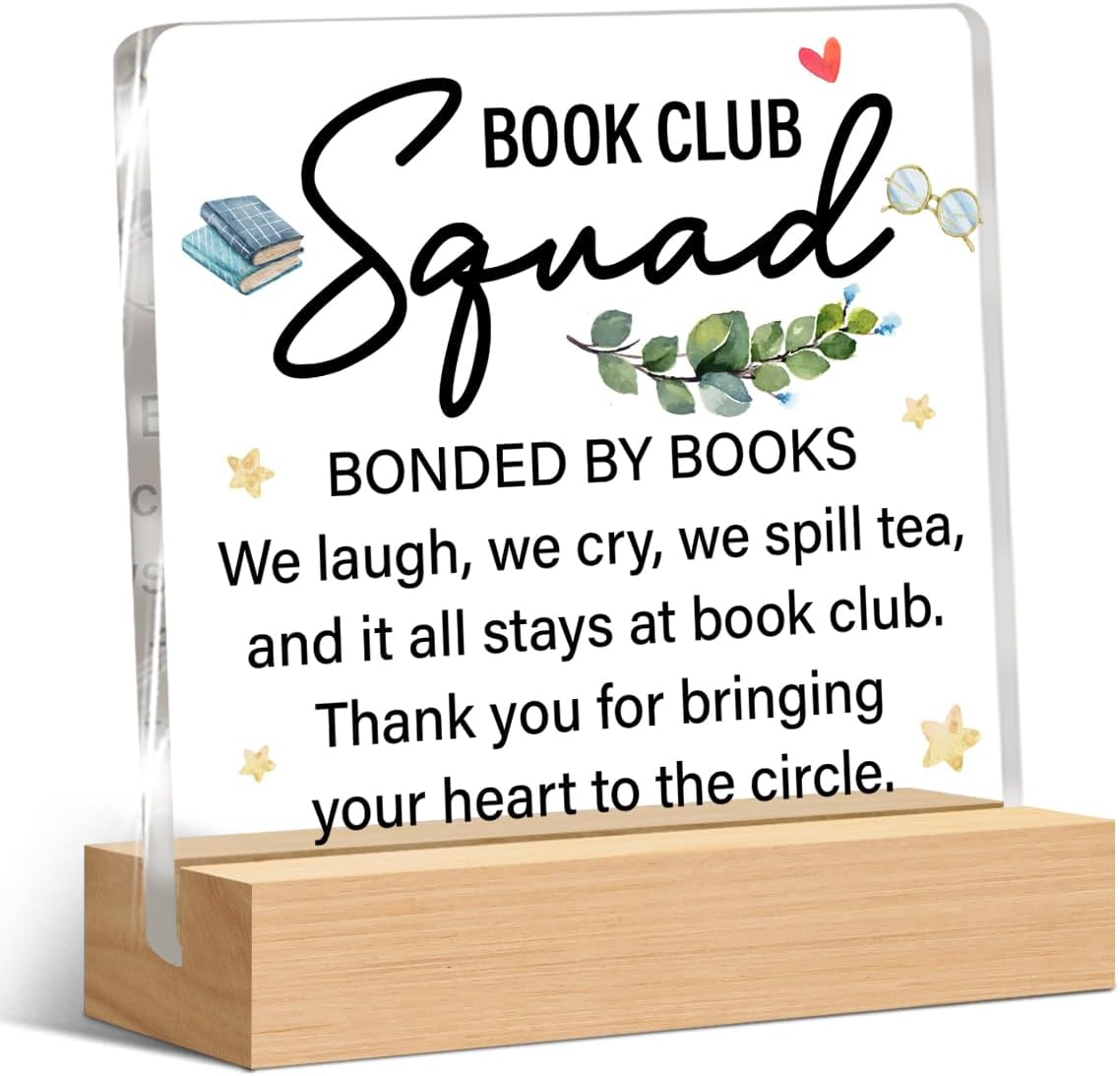 Thank You Gifts for Book Lovers Reader Bookish Book Club Acrylic Clear Desk Decorative Sign Library Reading Room Bookshelf Decor