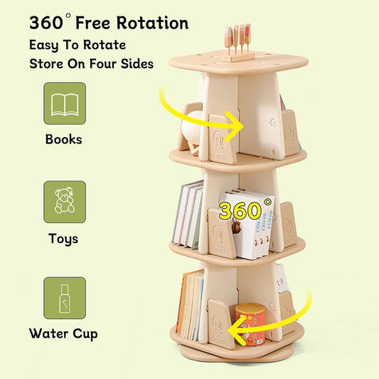 360° Rotating Bookshelf For Space Saving Modern 360 Display Spinning Bookshelf 2/3/4/5Tier Floor Standing Bookcase Storage Rack For Kids&Adults Narrow Shelf Revolving Bookcase For Small Space Living R