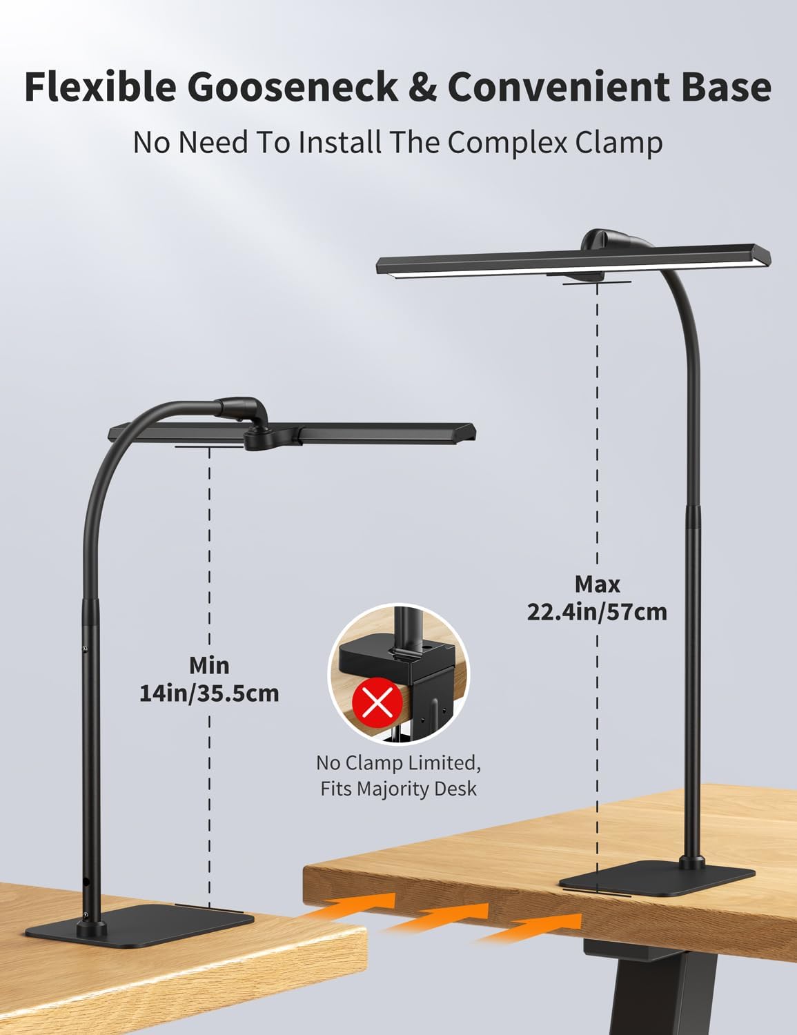 Kary LED Desk Lamps for Home Office, Tall Desk Light with Base, Flexible Gosseneck Adjustable Height 5-Level Dimmable Brightness & Color, Architect Lamp for Working,Reading,Crafting,Study