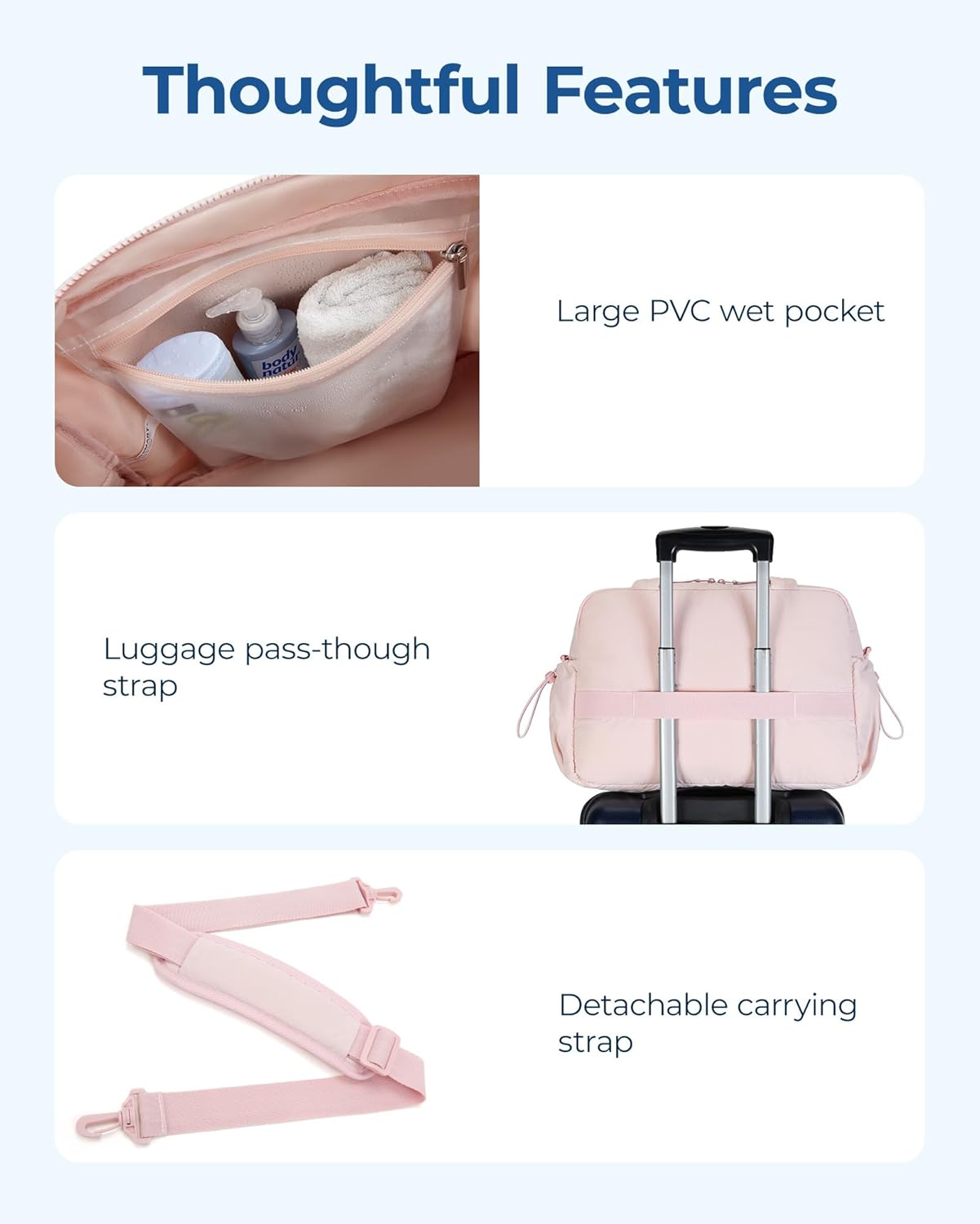 BAGSMART Gym Bag for Women, Duffle Bag for Travel with Wet Pocket, Lightweight Carry on Weekender Duffel, Water Resistant