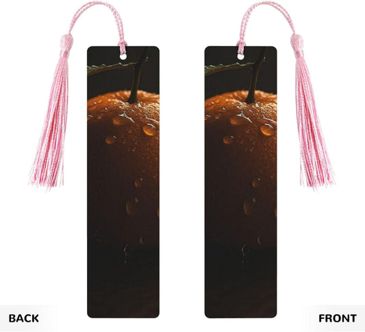 Oranges and Dripping Water Bookmarks Gifts for Women Men, Wooden Bookmarks for Book Lovers, Vintage Book Marks Ornaments with Tassel, Unique Personalized Reading Page Markers Pink