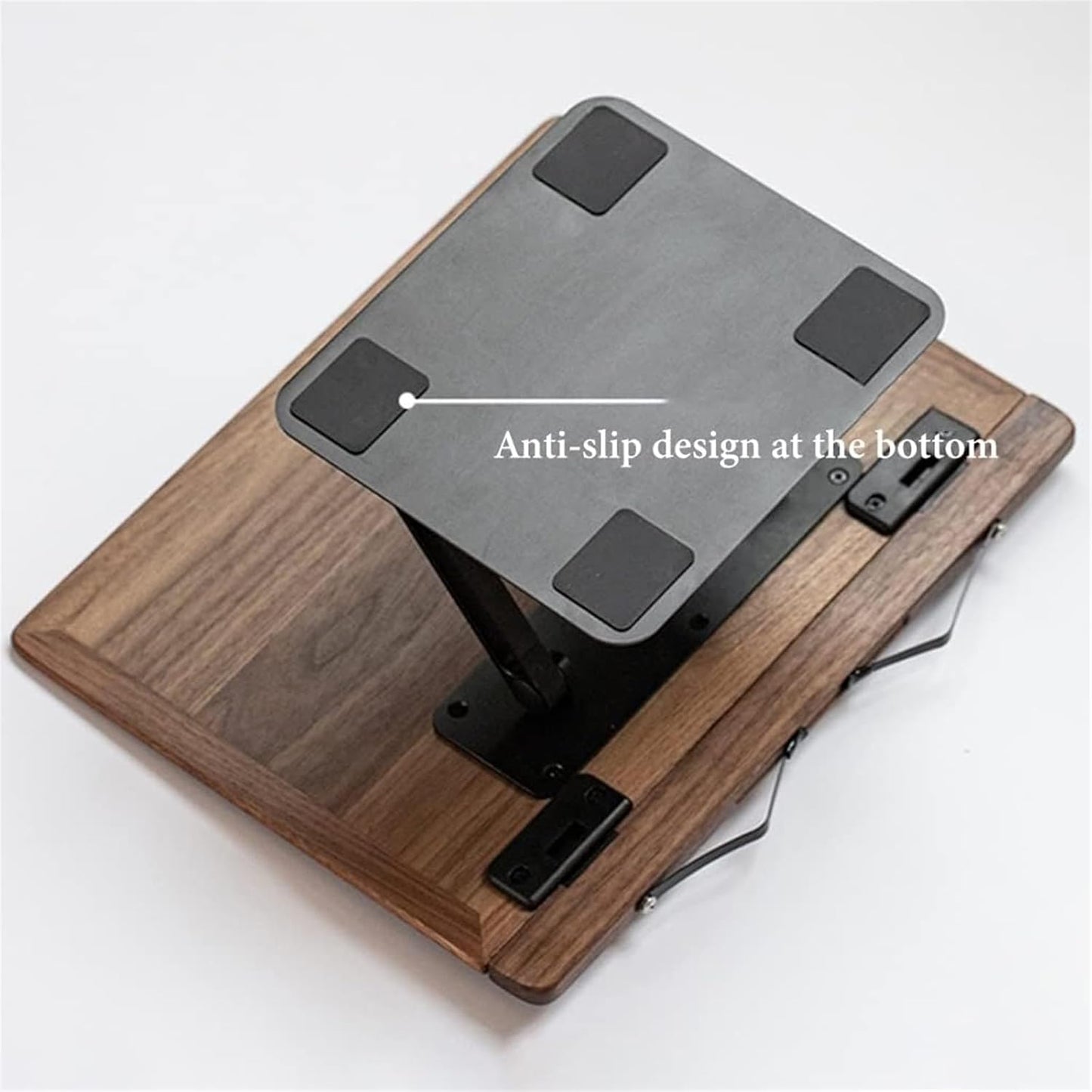 Book Stand Metal Book Holder with Paper Clips for Reading, 180° Rotate Book Holder, Wooden Cookbook Holder Stand, Laptop Stand Adjustable Height, for Writing (Color : Brown) (Brown) (Wood)