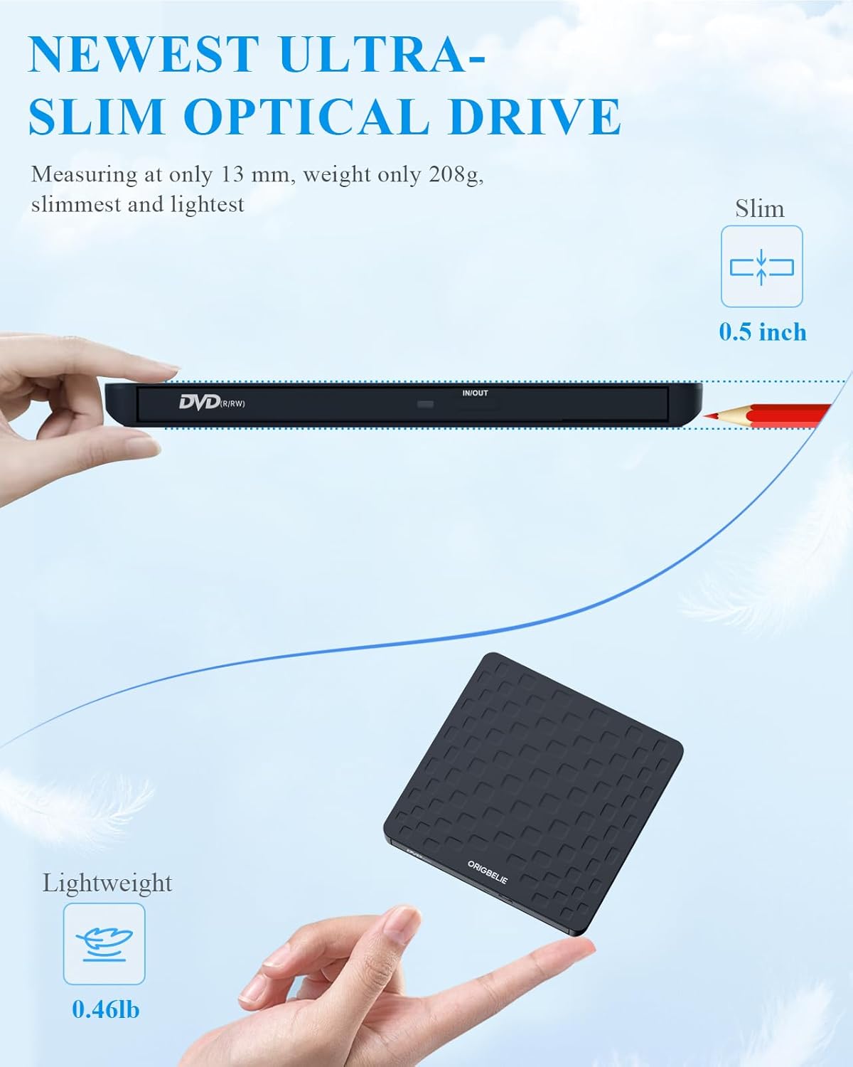 External CD DVD Drive for Laptop, USB 3.0 Type-C Ultra Slim 13mm DVD Player Portable CD DVD +/-RW Drive CD Burner Reader Writer Recorder for Desktop PC Windows 11/10/8/7 Linux Mac OS (Black)