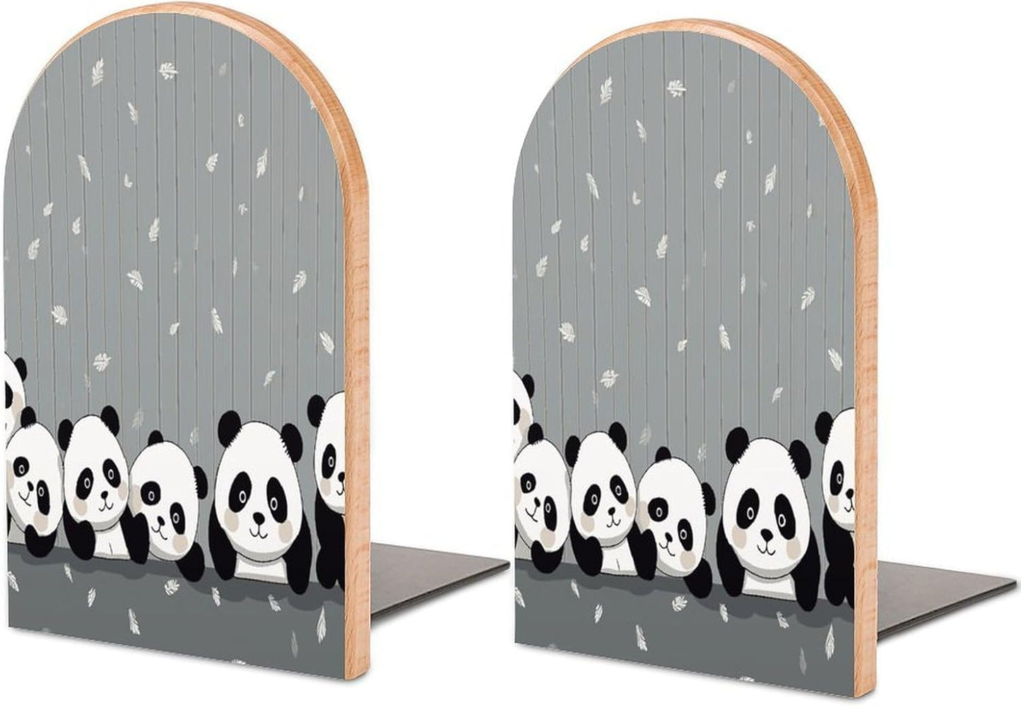 Funny Baby Panda Bookends 1 Pair Heavy Duty Book Ends for Shelves Non-Skid Bookend Supports Wooden Book Holders with Metal Base Desk Organizers Books Storage to Hold Books