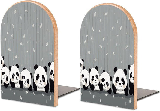 Funny Baby Panda Bookends 1 Pair Heavy Duty Book Ends for Shelves Non-Skid Bookend Supports Wooden Book Holders with Metal Base Desk Organizers Books Storage to Hold Books