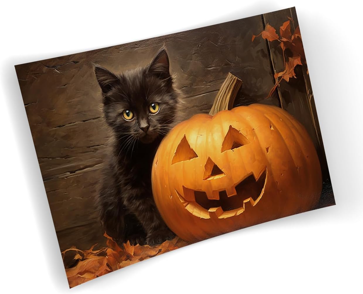 XYHKZNB Cute Black Cat Wall Art with Autumn Pumpkins, Dark Academia Gothic Decor, Farmhouse Black Cat Print, Unique Bathroom Wall Art 12x16inch unframed