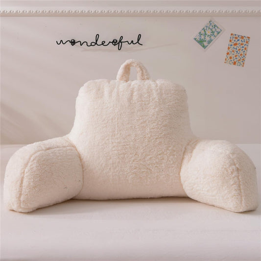 NTBED Sherpa Reading Pillow for Bed Backrest with Arms, Kids Adult Bedrest Pillow Back Support for Sitting Up in Bed Chair Pillow (White,Large)