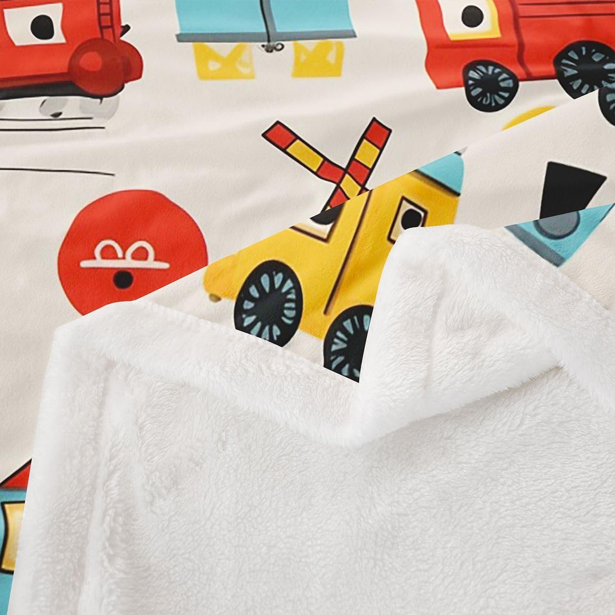 Feelyou Cute Train Car Sherpa Throw Blanket for Couch Cartoon Car Super Soft Cozy Fleece Blanket for Winter, Plush Throw Throw 50"x60" All Season