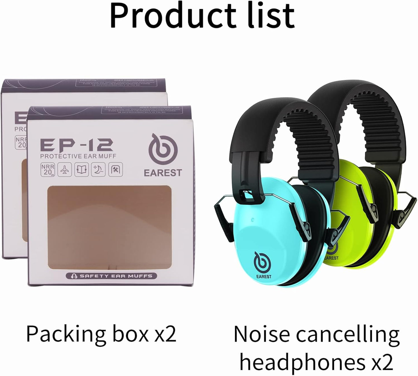 2 Pack Hearing Protection Ear Muffs, NRR 20 dB Noise Reduction Safety Earmuff for Shooting/Hunting