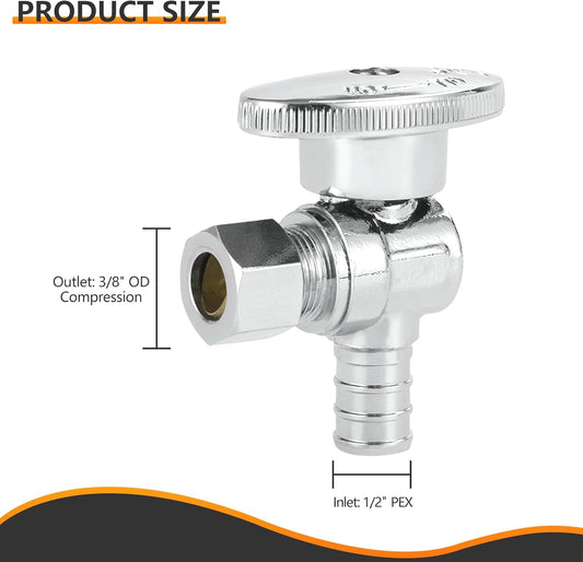 10-PCs HeSun Pex Angle Stop Valve, 1/2" Pex x 3/8" OD Compression Angle Stop, 1/4 Turn Shut Off Valve for Bathroom, ASTM F1807(VALVE076-10)