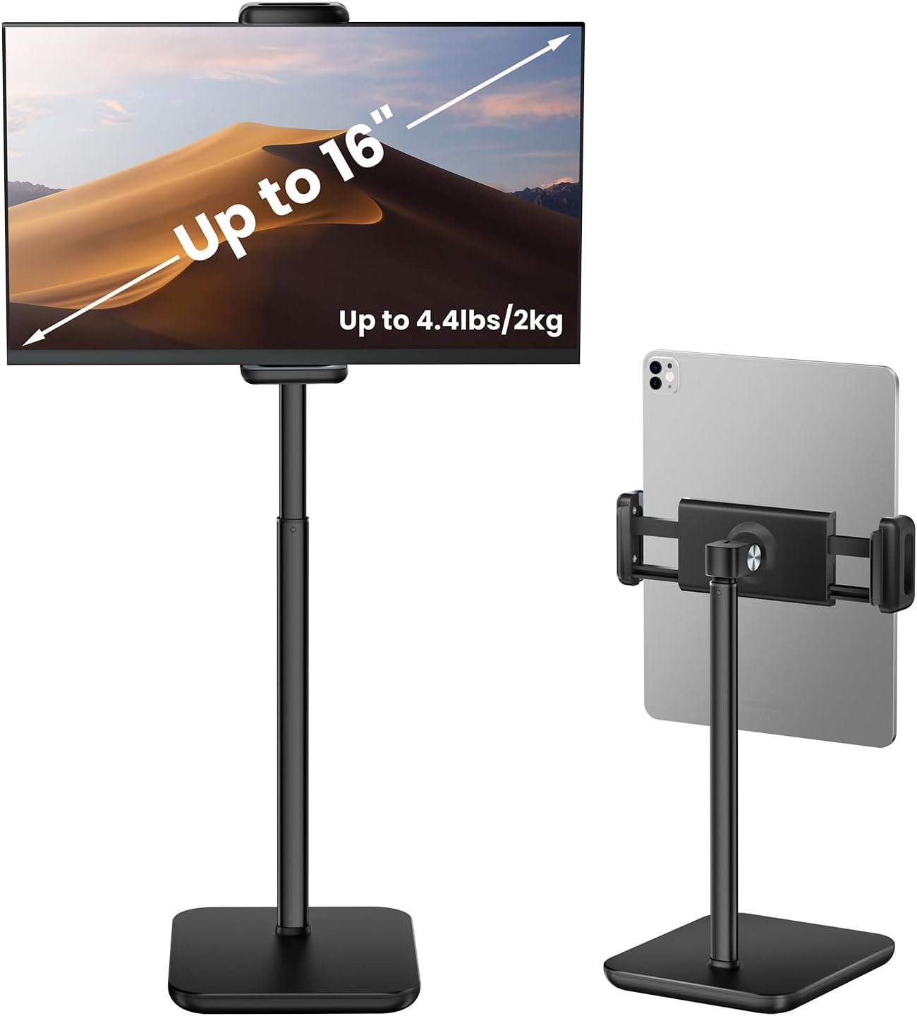 tounee Tablet Holder Stand, Portable Monitor Stand- 4.4lb (2kg) Holding Strength, Height Adjustable Up to 18.11" Compatible withs iPad, Kindle, Portable Monitor, All 4.7"-16" Devices - Black
