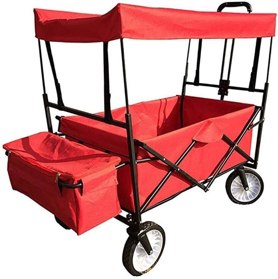 Foldable Garden Cart with Adjustable Telescopic Handles, 100kg Load Capacity, Removable Canopy, Portable Utility Wagon