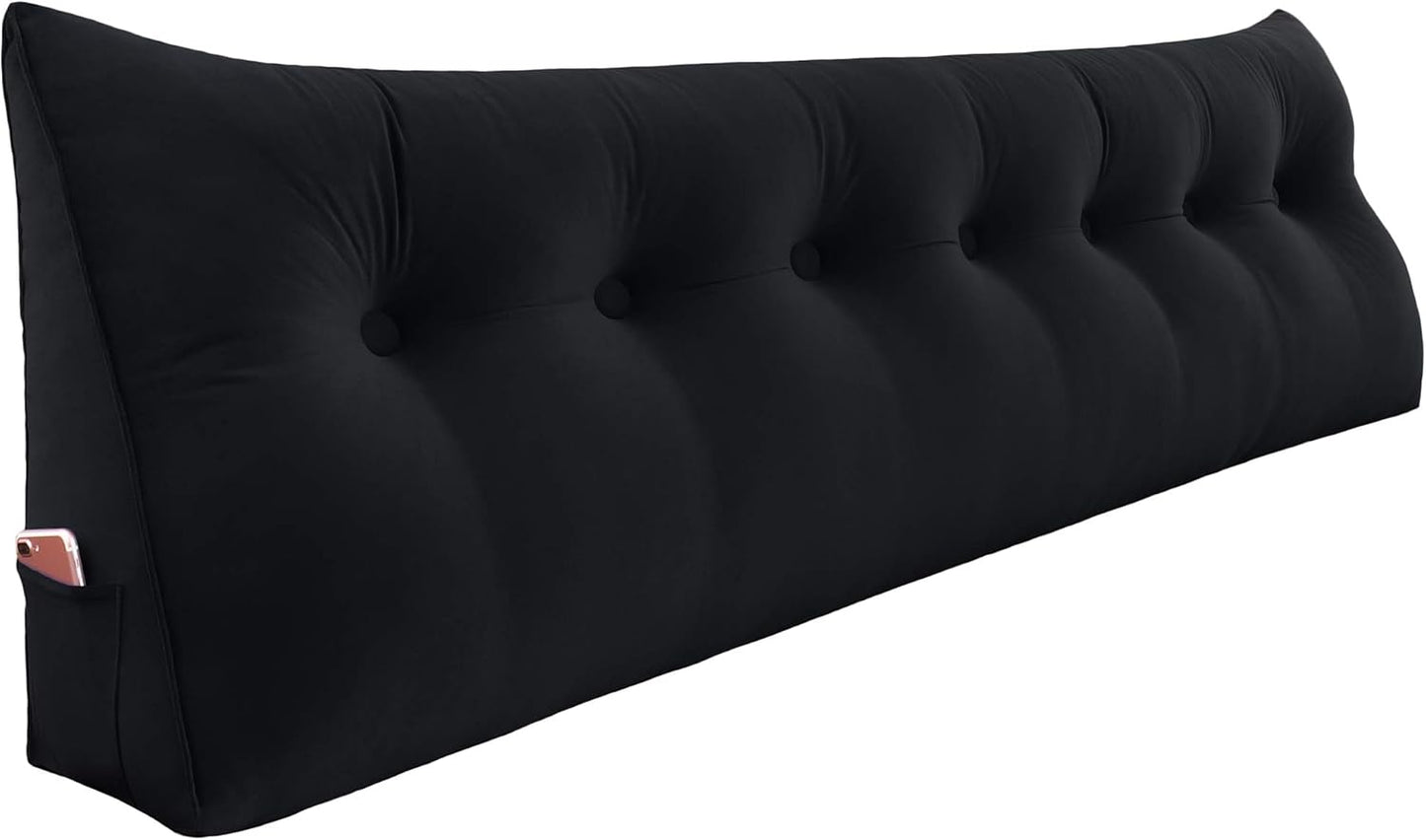 14 lbs Thickened Wedge Pillow Headboard Body Positioner Backrest Support Triangular Headboard Pillow for Sleeping with Side Pocket Velvet Black King
