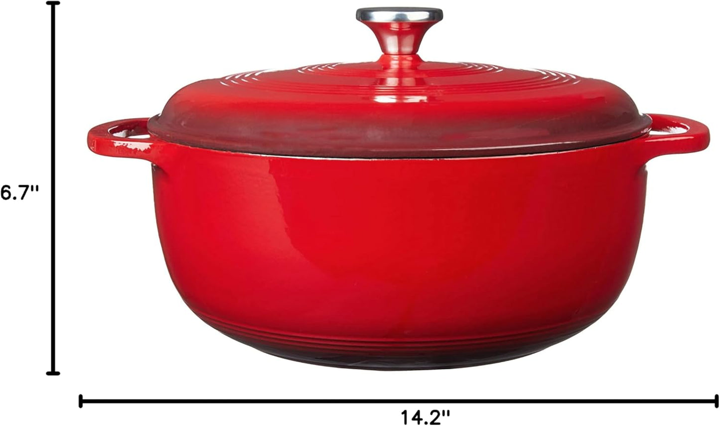 Lodge Essential Enamel Cast Iron Dutch Oven with Lid - Oven-Safe Enamel Cookware up to 500° F - Heat-Retaining Braising & Roasting Pot - Non-Toxic Cookware - 7.5 Quart, Island Spice Red