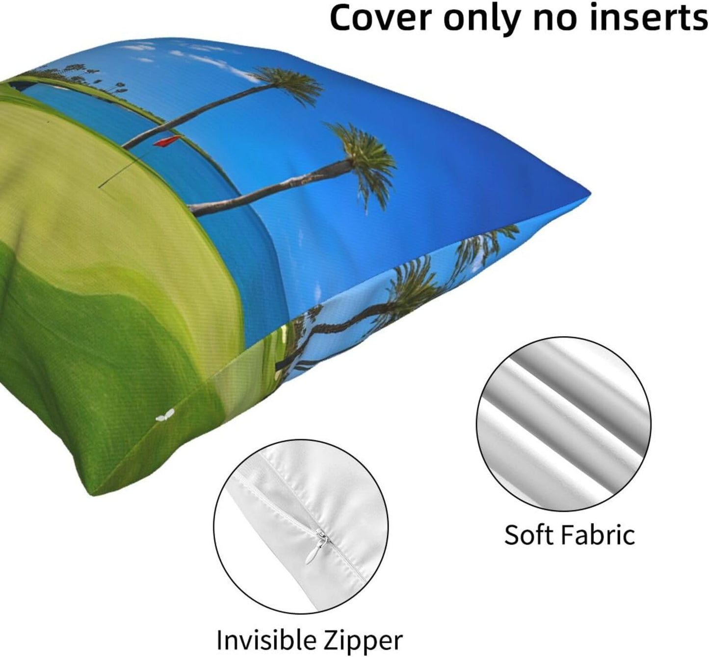 All-Season Square Pillow Covers 18"X18", Golf Course Sea, Decorative Throw Pillow Covers for Sofa Bed Couch, Hidden Zipper Cushion Cover, Square Lumbar & Accent Pillowcases for Home Decor