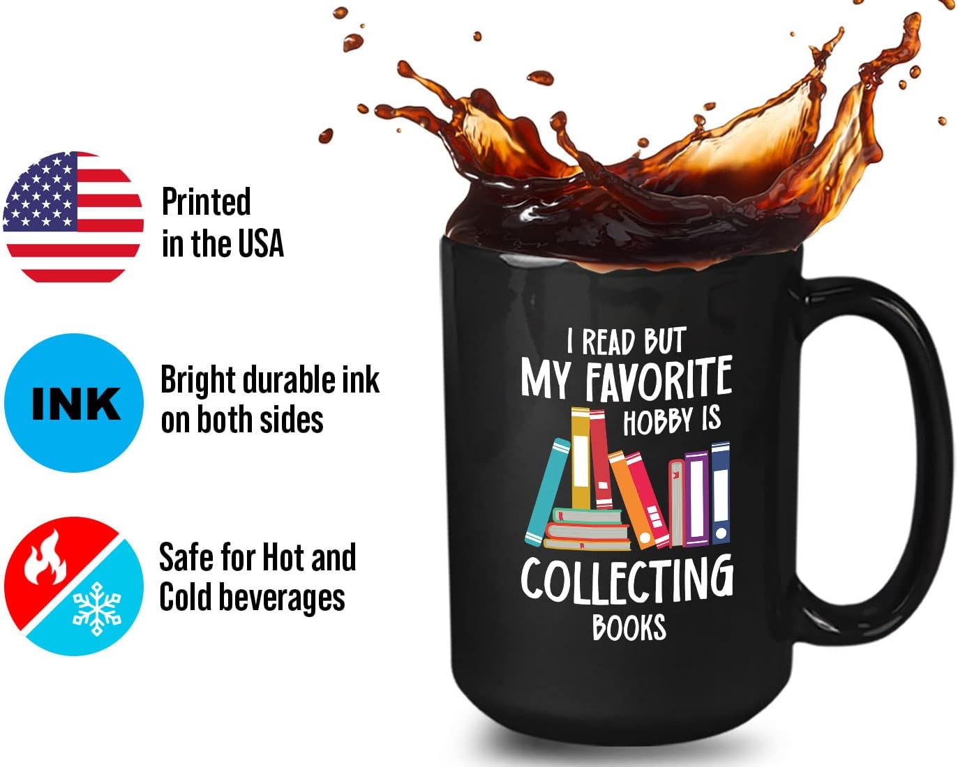 Bubble Hugs Book Lover Coffee Mug 15oz Black - Favorite Hobby Collecting Books - Reading Book Collector Reader Stack of Books Lover Bookish Novelist Librarian Writer