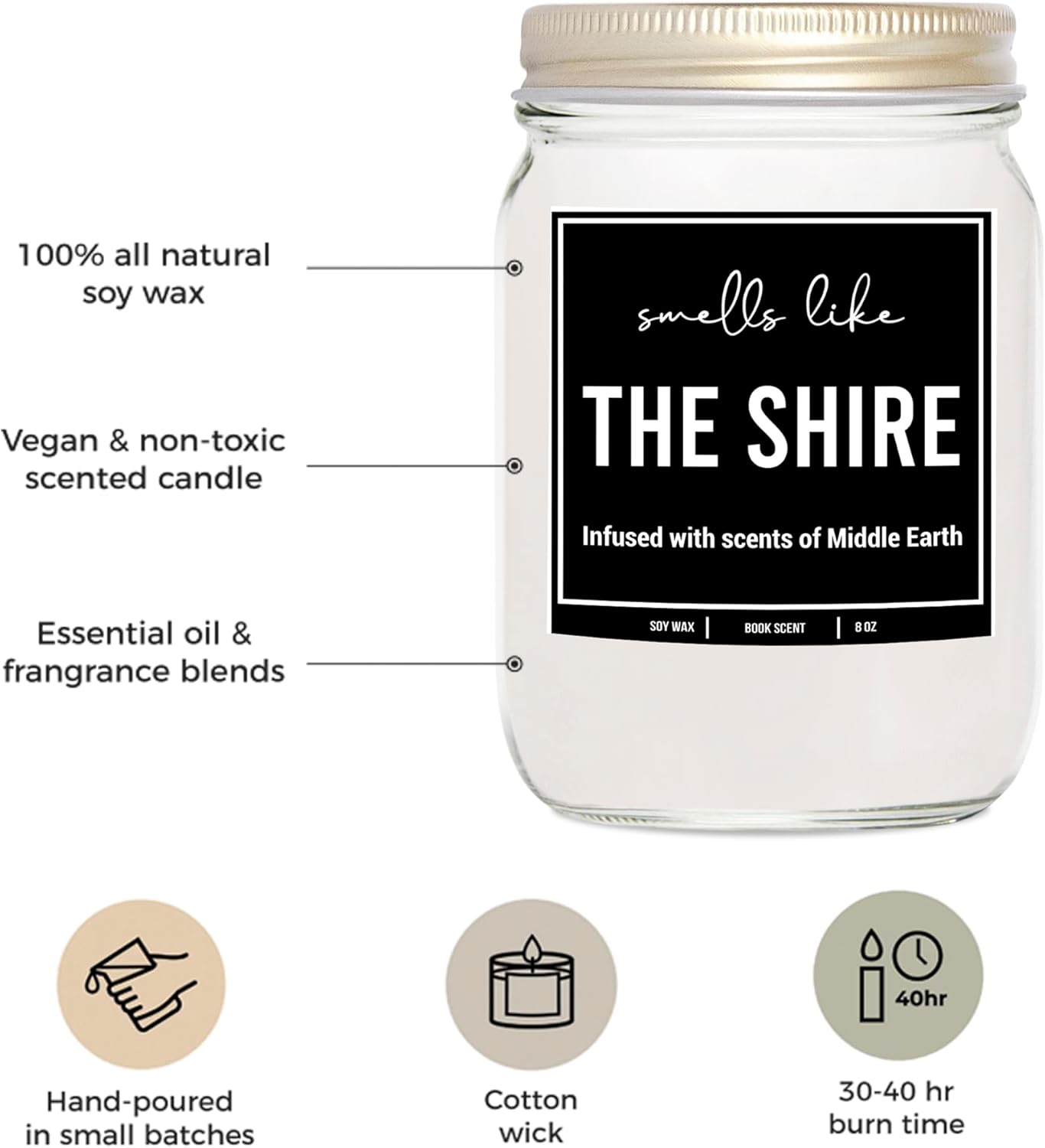 You Nique Designs The Shire Book Lovers Candles for Bookworms, Cool Gifts for Book Lovers - Unique Bookish Things, Bookish Items - Candle Gifts for Readers
