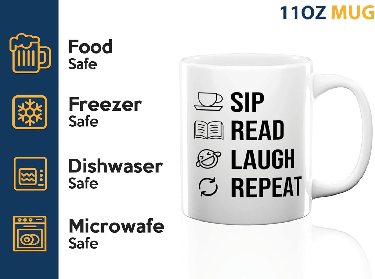 Book Lover Coffee Mug 11oz White -SIP Read Laugh - Bookworm Literature Library Book Lover Reader Booked Editor Intellectual Studious