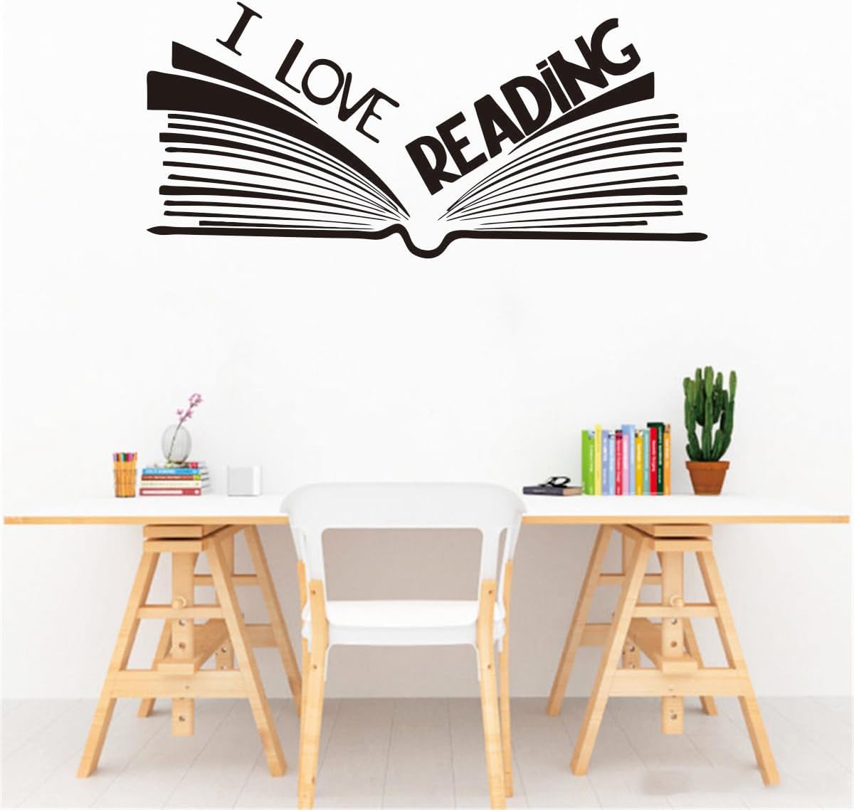 Inspiring Library Reading Wall Decal: Foster Learning and Creativity with Inspirational Quotes - Ideal for Classroom, Kids' Bedrooms, and Study Areas - Size: 10"x23" inches (Black-JZY107-Love reading)