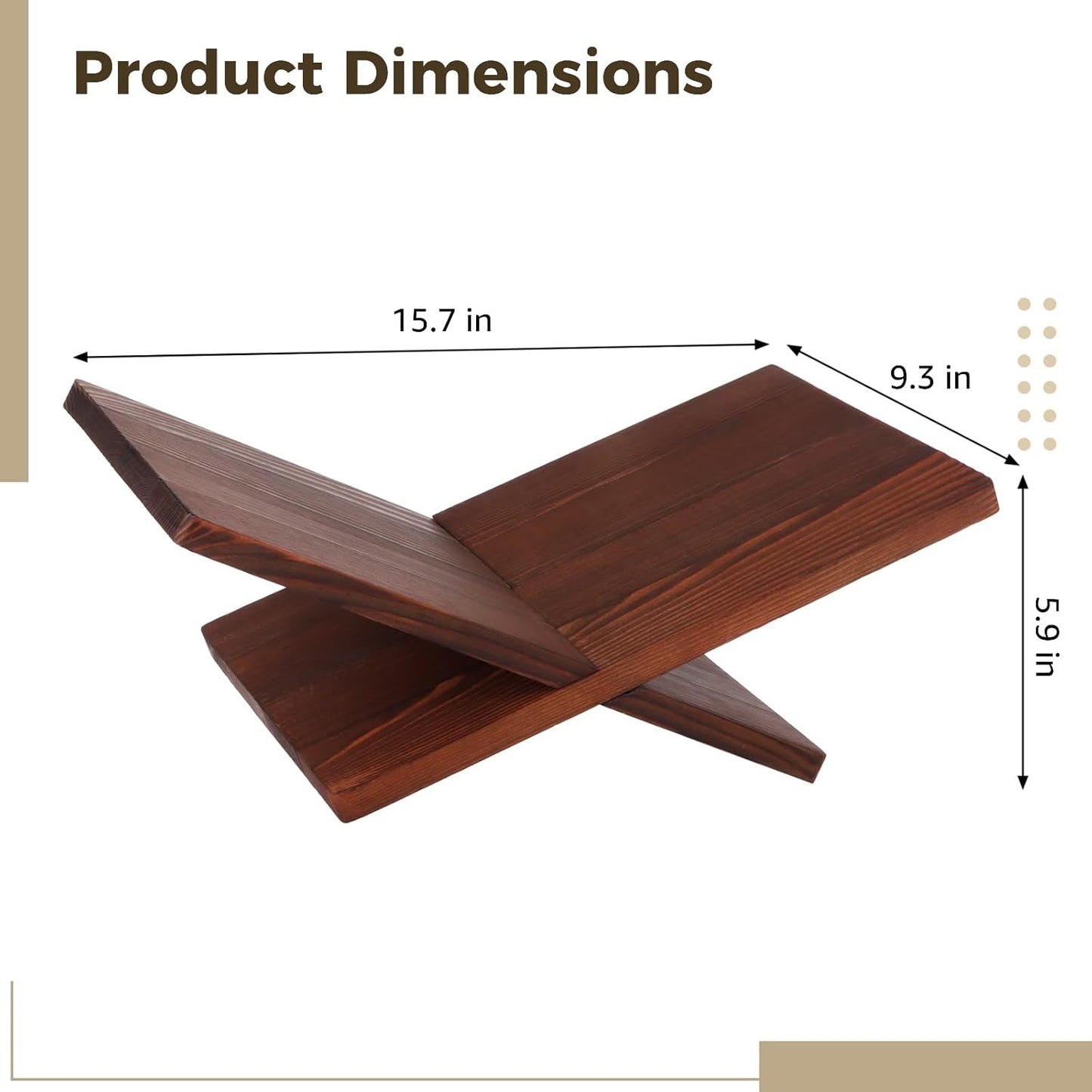 Wooden Book Stand, Solid Wood Book Reading Holder with X-Shape Stable Support, Large Open Book Display Stand for Recipe, Coffee Table Books, 15.7 x 9.3 x 5.9 in