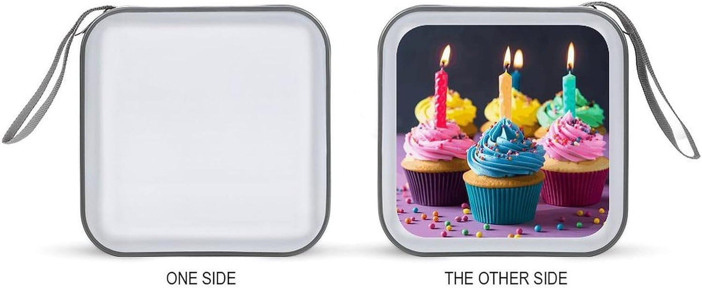 Colorful Happy Birthday Cupcakes CD Case 40 Capacity Case Zipper CD Collection Bag with Handles Cover DVD Storage Hard Plastic DVD Disc Cases Storage Binder for Car Home Office Travel