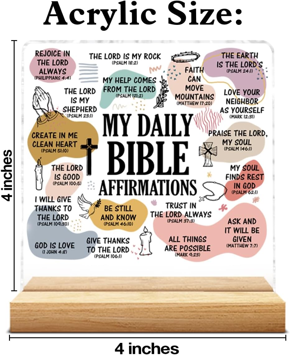 Christian Gifts for Women, Affirmations Religious Gifts for Mom Sister Friends, Bible Verses Clear Acrylic Desk Decorative Sign