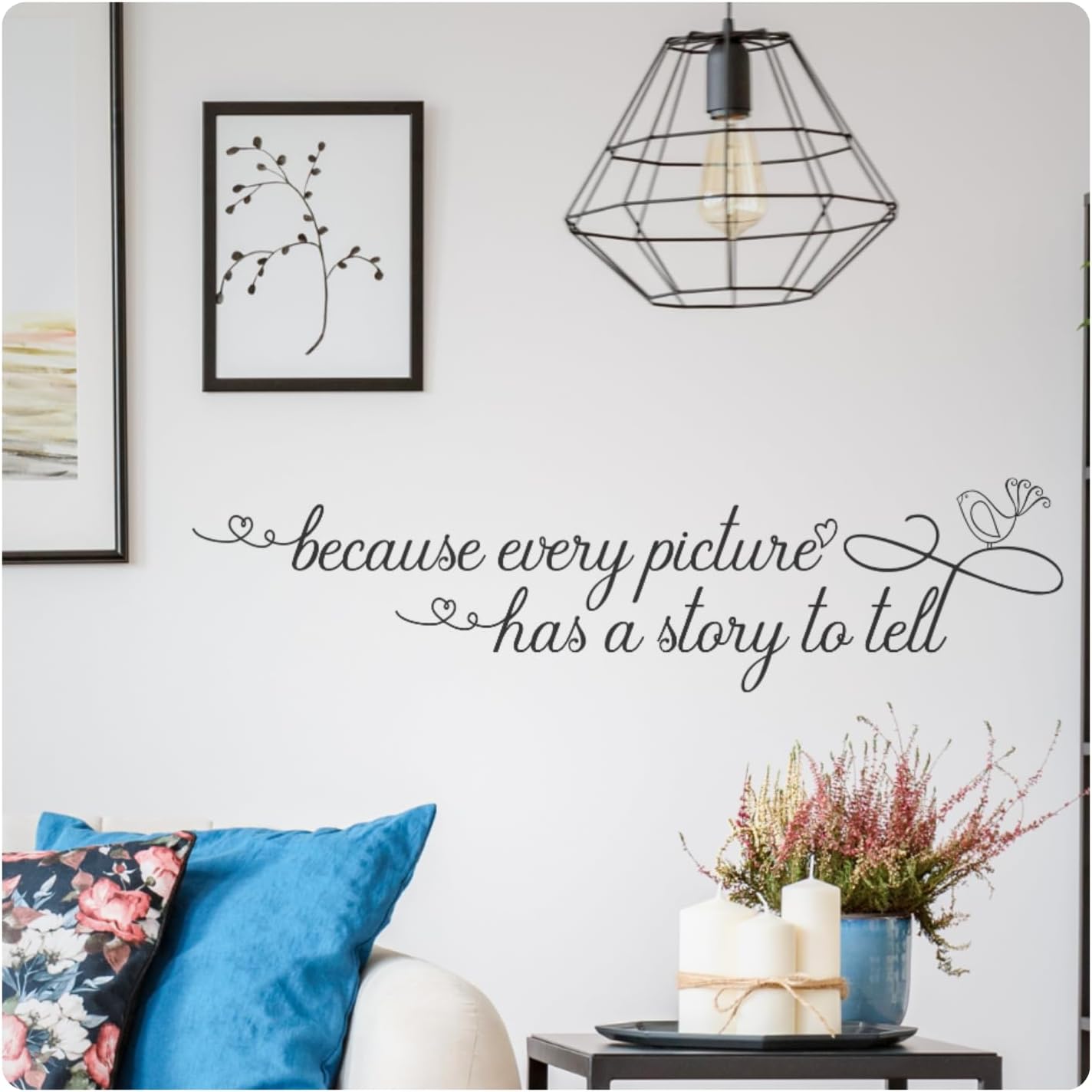 My Vinyl Story - Because Every Picture - Inspirational Family Love Wall Decal Sticker Quote Art Saying Decor for Meaningful Home Living Room Frame Photo Gallery, Removable (Black, 36x9 inches)
