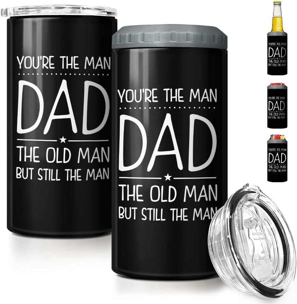 SANDJEST 4-in-1 Dad Tumbler Gifts for Dad from Daughter Son - 12oz Funny Old Man Dad Can Cooler Tumblers Cup - Stainless Steel Insulated Cans Coozie Christmas, Birthday, Father's Day Gift