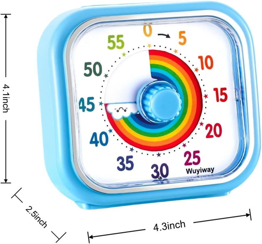 Visual Timer for Kids and Adults, Rainbow Disk 60 Minute Countdown Timer with Pause Function, Silent Time Management Tool, Analog Timer for Classroom, Home, Office (Blue Rainbow)
