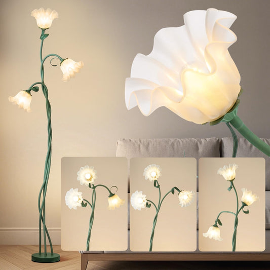 Flower Standing Lamp for Living Room, LED Floor Lamp with Flexible Neck,3 Color Temperatures Adjustable Vintage Tall Lamp for Home Living Room Corner (Green)