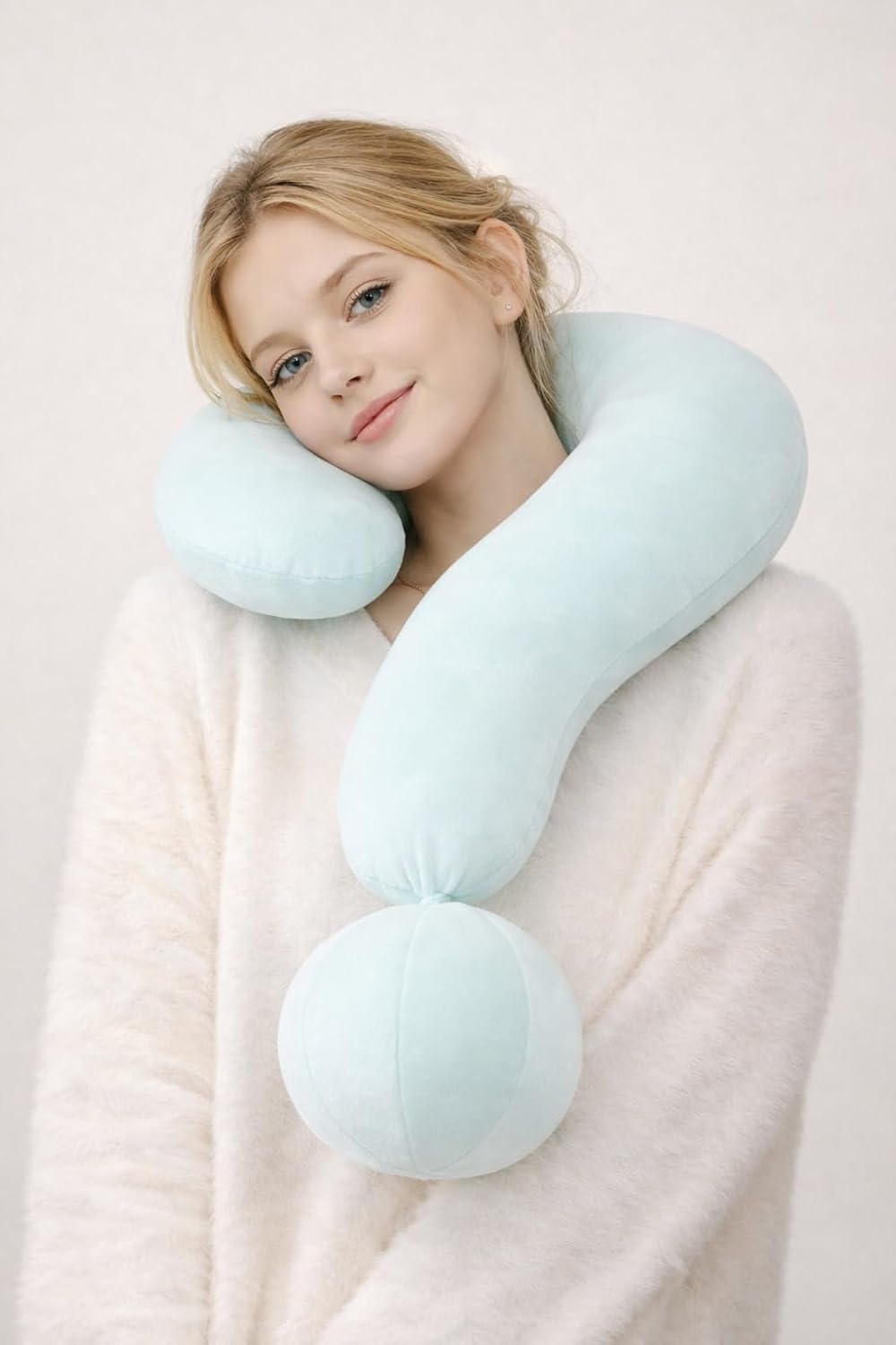 EVOLIVE Question Mark Neck Pillow, Soft Velvet Neck Support Decorative Pillow for Couch, Bed, Office & Travel, Ergonomic Cushion with Hand Rest, 15"x24" (Mint)