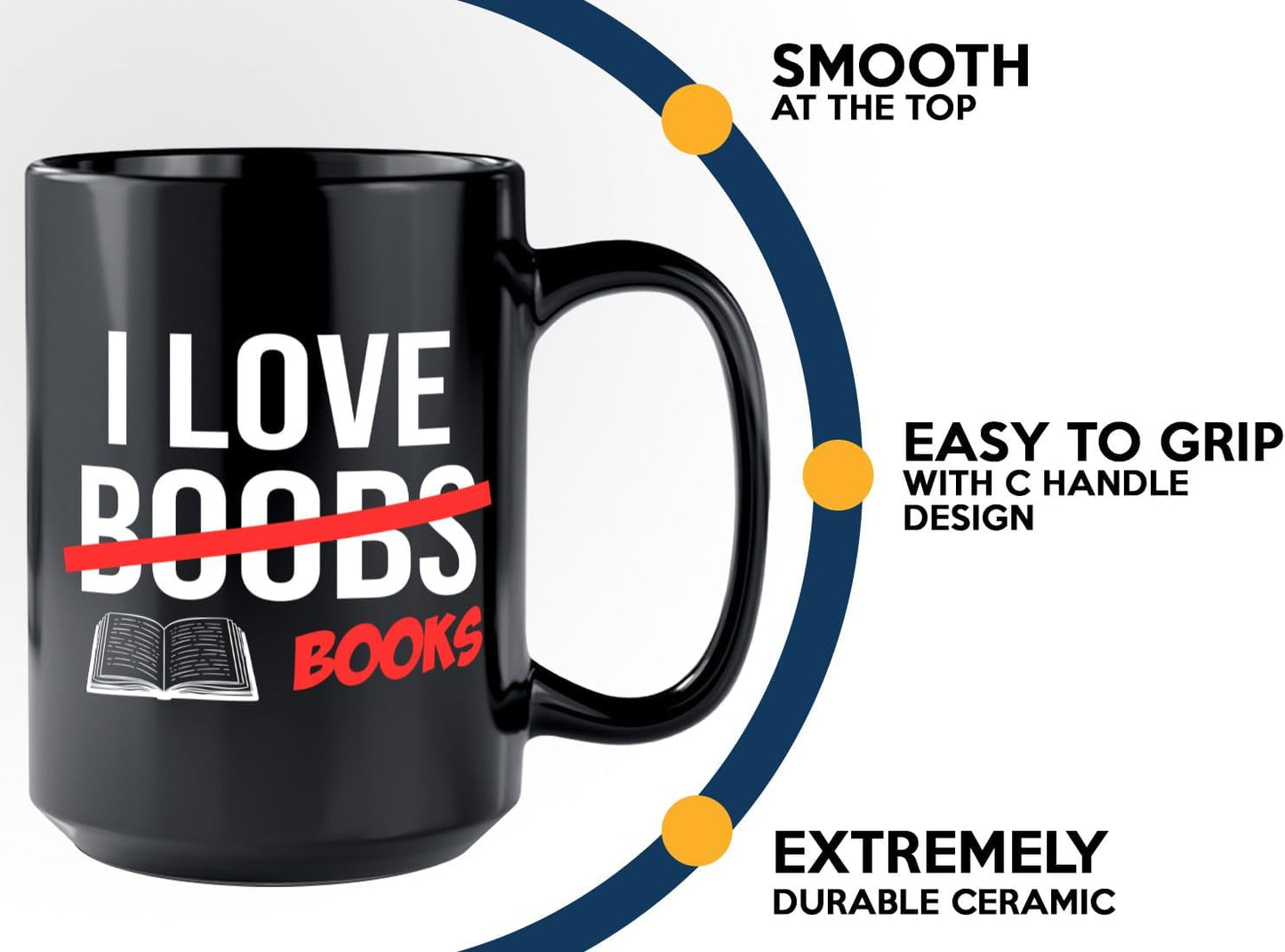 Book Lover Coffee Mug 15oz Black -I Love boobs - Bookworm Literature Library Book Lover Reader Booked Editor Intellectual Studious