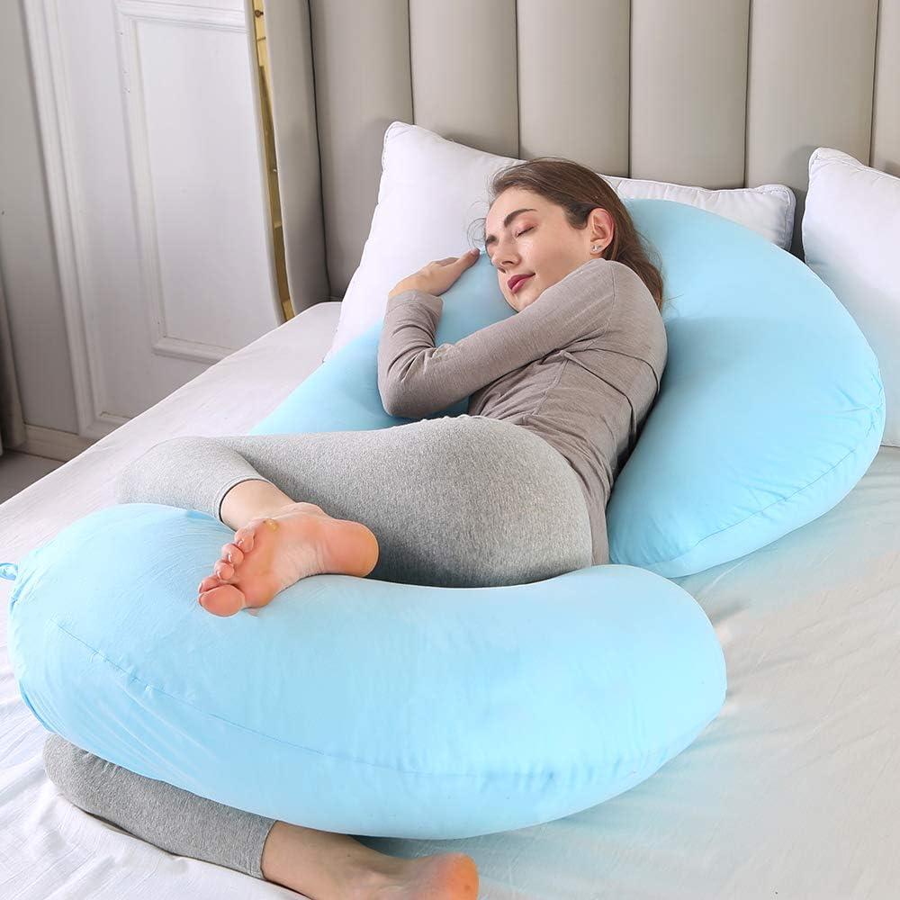 CDEN Pregnancy Pillow, C Shaped Full Body Pillow 52", Maternity Pillow Support for Back, Legs, Neck, HIPS for Pregnant Women with Removable Washable Jersey Cover(LIGHTBLUE)