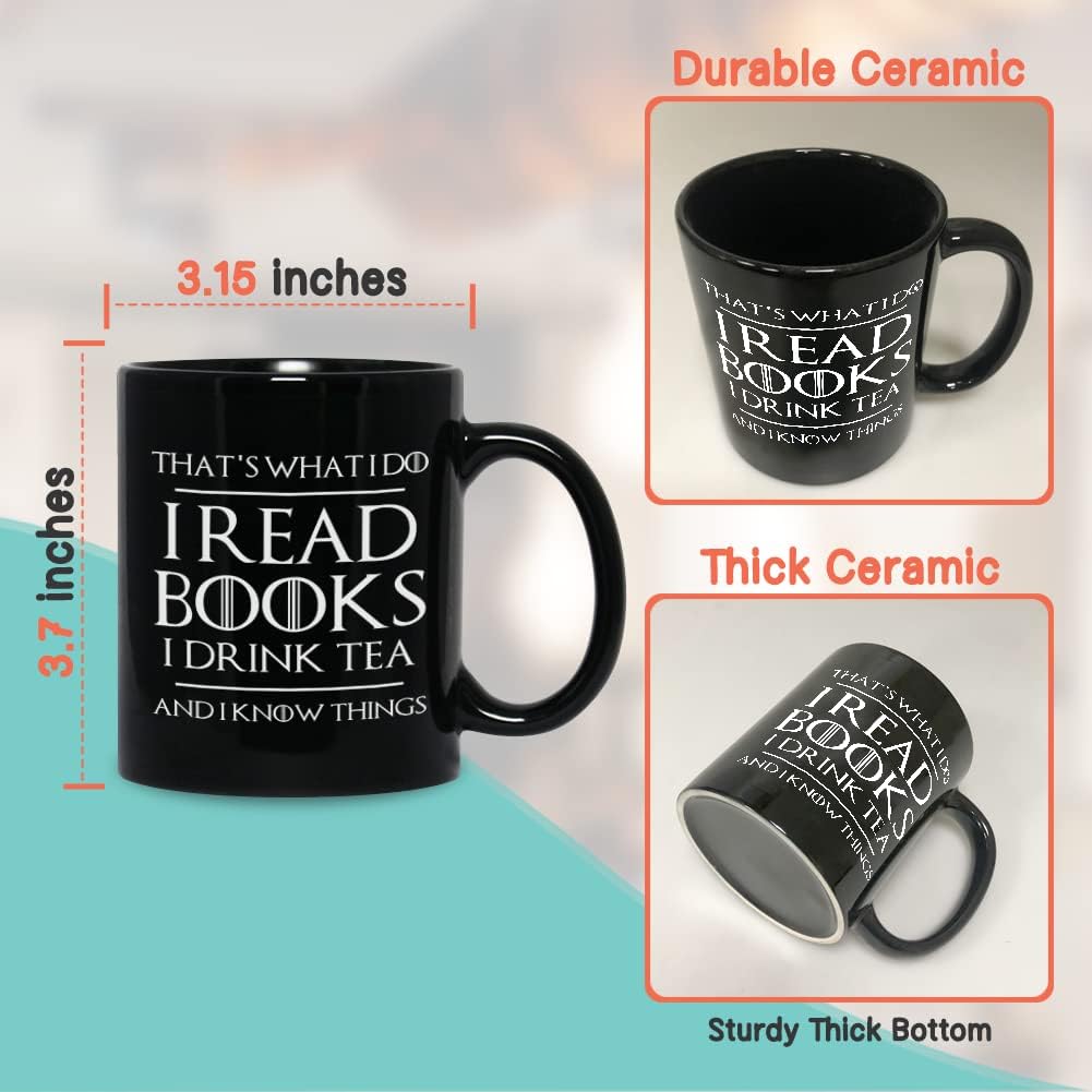 Bubble Hugs Book Lover Coffee Mug 11oz Black - Read Books Drink Tea - Reading Reader Tea I Know Things Book Addict Bookish Novelist Librarian Writer