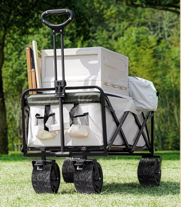 Portable Camping Cart,Outdoor Camping Folding Beach Wagon Cart with 4 Wheels for Festival Shopping and Garden Use