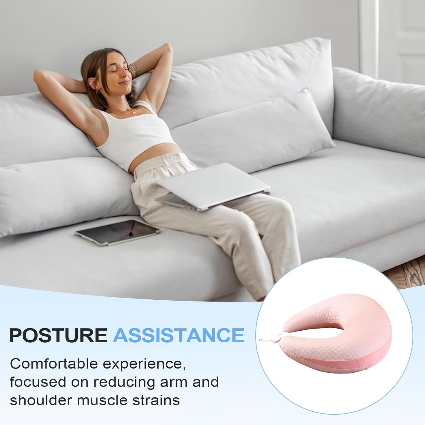 Laptop Lap Desk Pillow, Ergonomic Arm Rest Support for Bed and Recliner, Multi-Functional Cushion with Removable Cover for Sofa and Car, Comfortable Armrest Pad Travel & Home Office