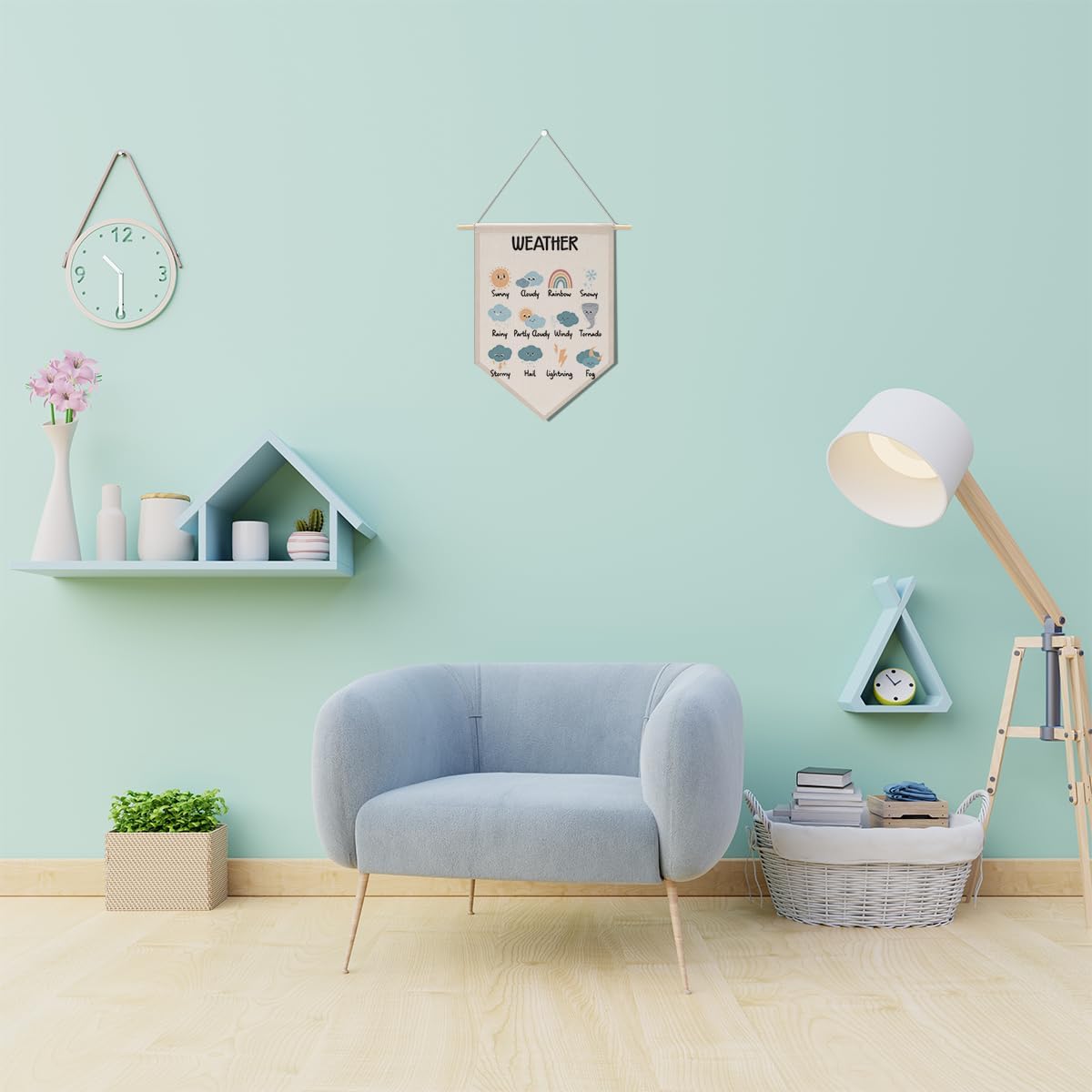 Cute Weather Canvas Banner Wall Decor Nursery Decor, Learning Posters for Toddlers Wall Hanging Pennant Flag Office Playroom Homeschool Wall Art for Toddler Kid Room Reading Room Decor Poster Print