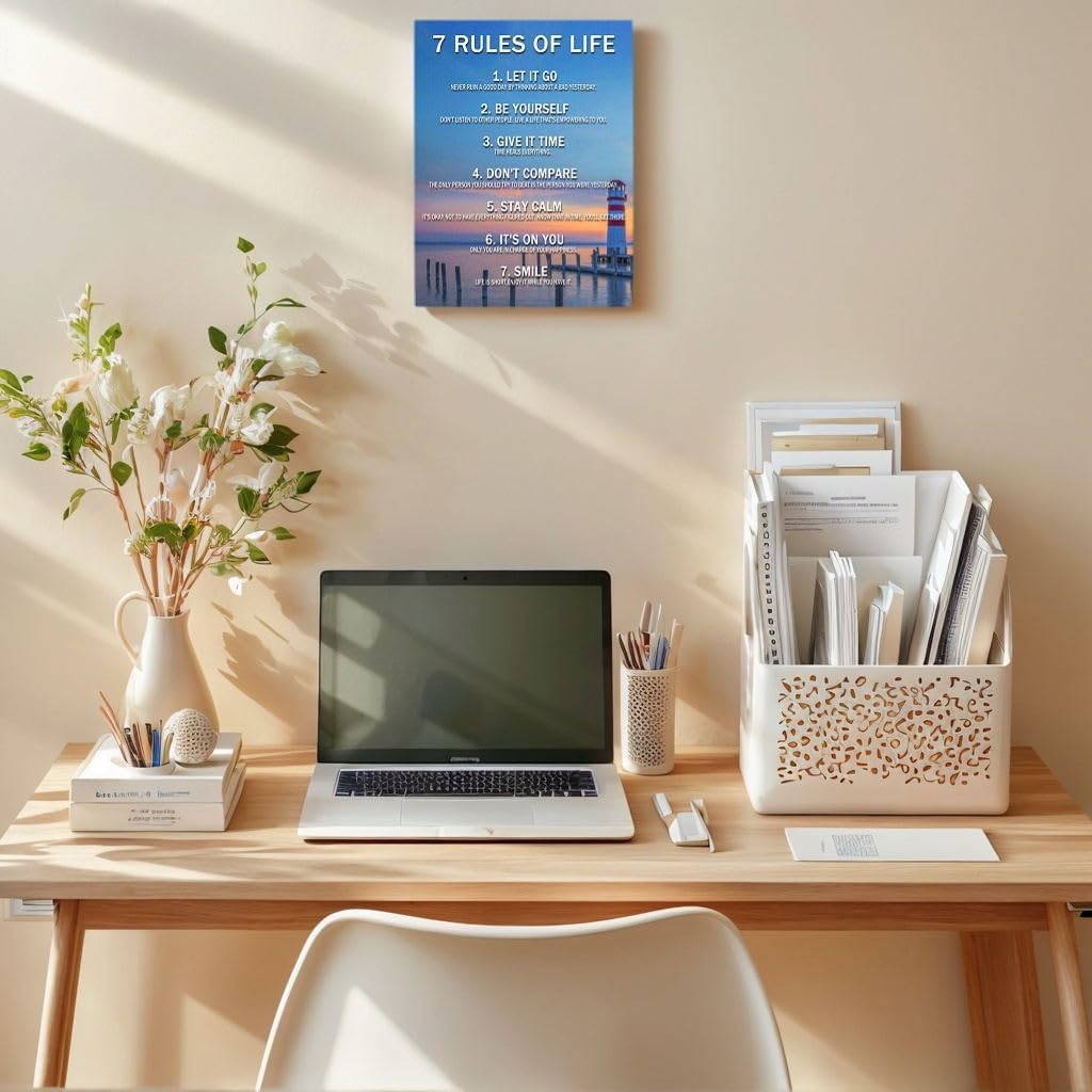 7 Rules of Life Inspirational Wall Art, Motivational Posters for Classroom, Office, Bedroom - Positive Affirmations Canvas Prints, Modern Inspirational Quotes Wall Decor for Home, School, Gym Gifts for Family Member and friends 12x15 inches