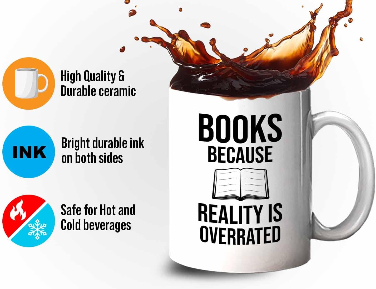 Bubble Hugs Writer Coffee Mug 11oz White - Books Because Reality is Overrated - Reading Book Lover for Bookworm Bibliophile Librarians Author Readers Bookish